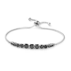 Simulated Black Diamond Bolo Bracelet in Stainless Steel 4.25 ctw