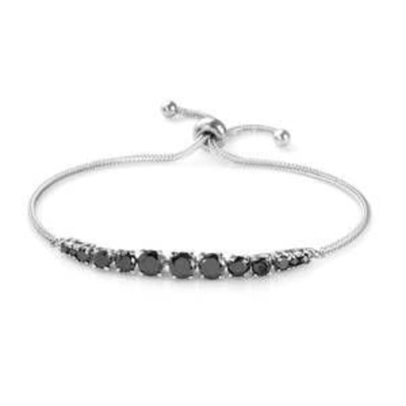Simulated Black Diamond Bolo Bracelet in Stainless Steel