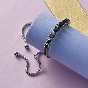 Simulated Black Diamond Bolo Bracelet in Stainless Steel