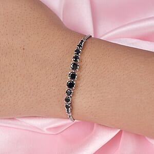 Simulated Black Diamond Bolo Bracelet in Stainless Steel