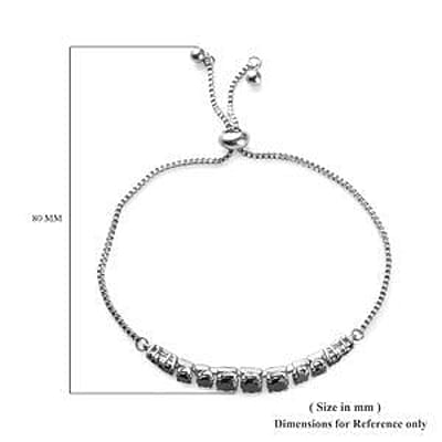 Simulated Black Diamond Bolo Bracelet in Stainless Steel