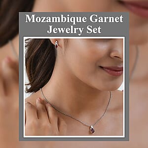 Mozambique Garnet 2.25 ctw Earrings and Pendant Necklace Jewelry Set, Sterling Silver and Stainless Steel Jewelry Set, Set of Garnet Earrings and Garnet Pendant Necklace