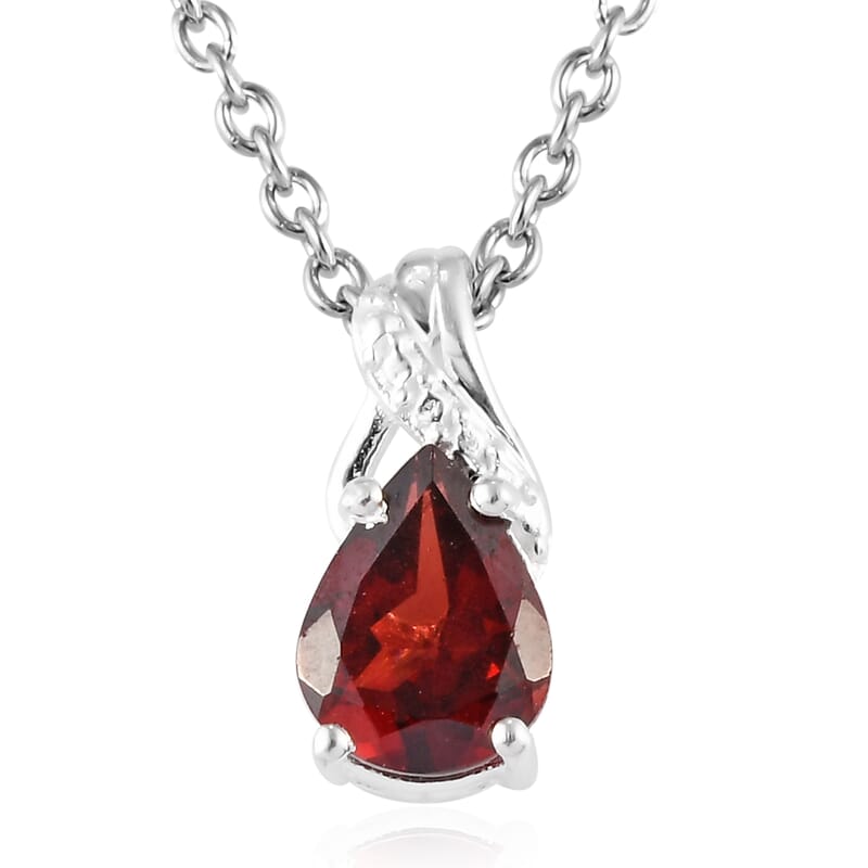 Mozambique Garnet 2.25 ctw Solitaire Earrings and Pendant in Sterling Silver with Stainless Steel Necklace 20 Inches