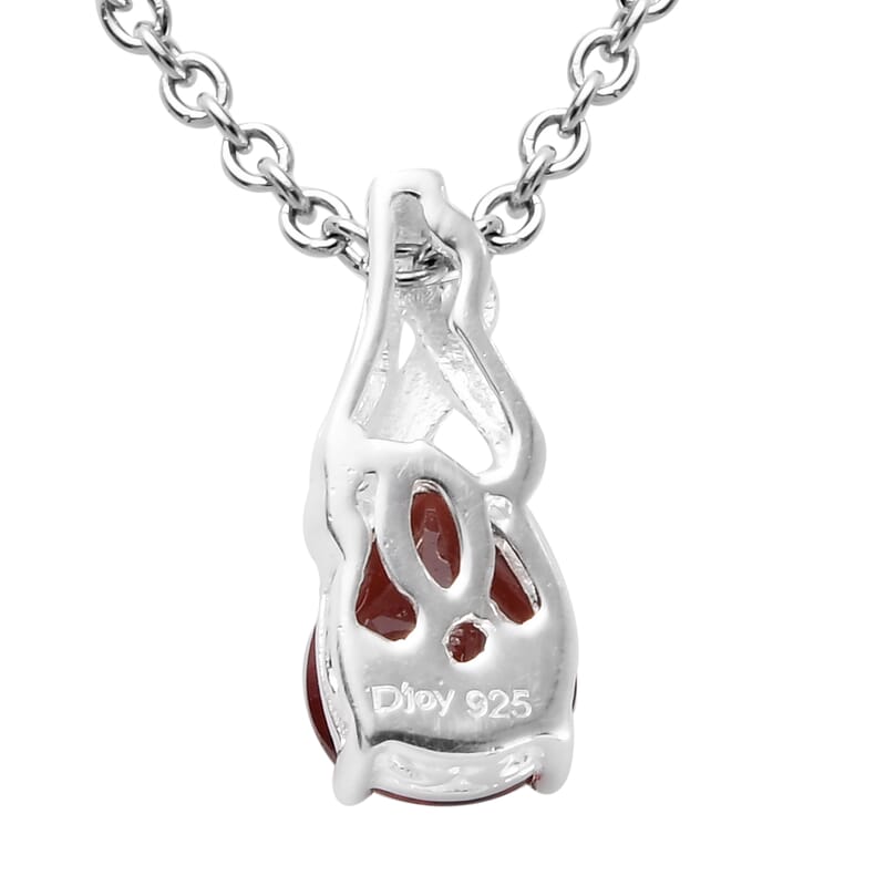 Mozambique Garnet 2.25 ctw Solitaire Earrings and Pendant in Sterling Silver with Stainless Steel Necklace 20 Inches