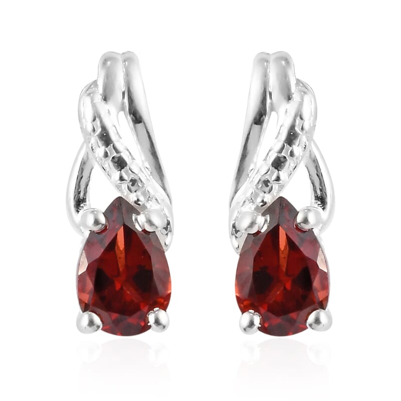 Mozambique Garnet 2.25 ctw Solitaire Earrings and Pendant in Sterling Silver with Stainless Steel Necklace 20 Inches
