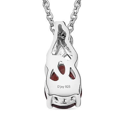 Mozambique Garnet 2.25 ctw Solitaire Earrings and Pendant in Sterling Silver with Stainless Steel Necklace 20 Inches