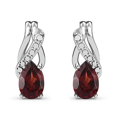 Mozambique Garnet 2.25 ctw Solitaire Earrings and Pendant in Sterling Silver with Stainless Steel Necklace 20 Inches