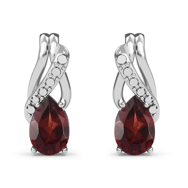 Mozambique Garnet 2.25 ctw Solitaire Earrings and Pendant in Sterling Silver with Stainless Steel Necklace 20 Inches