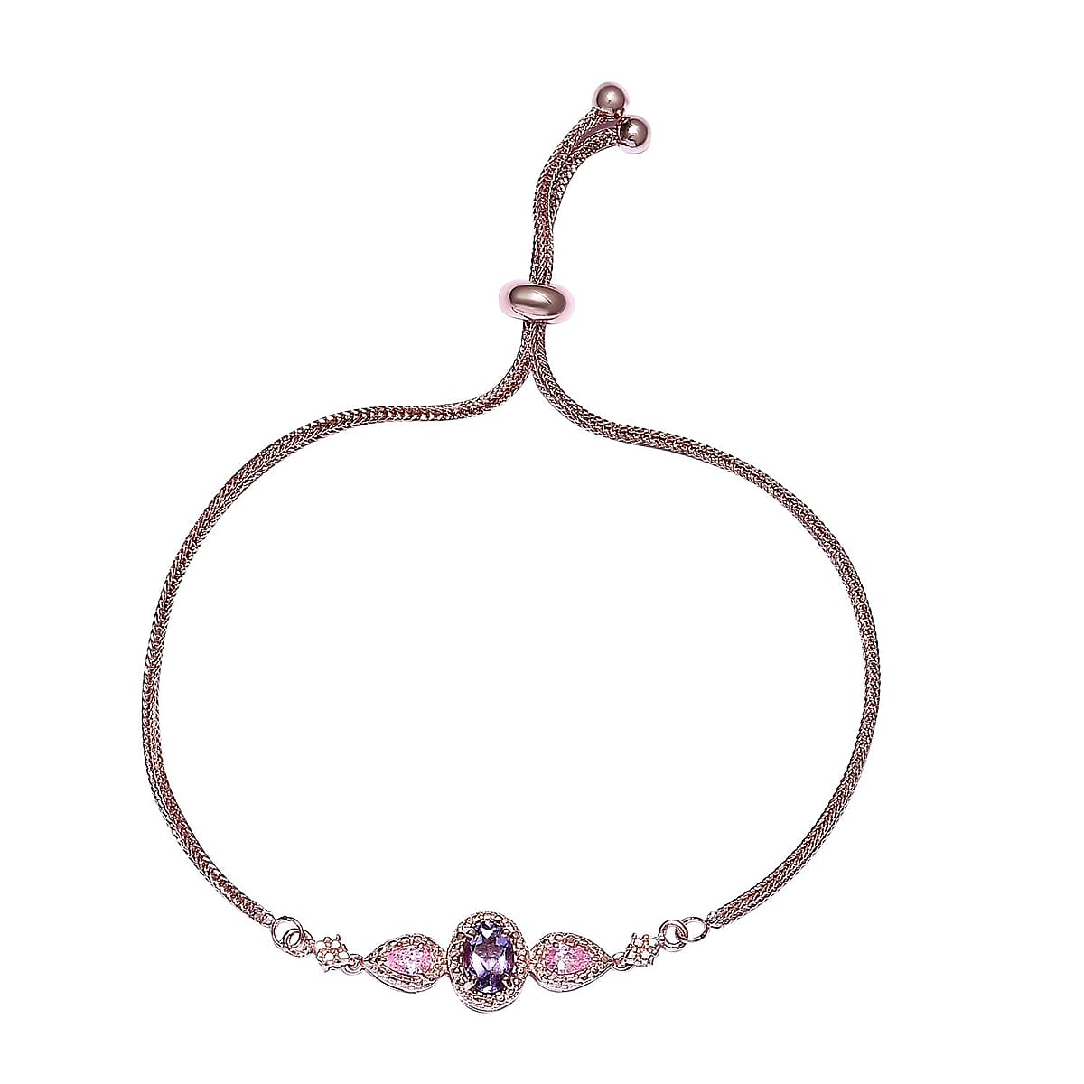 Karis Rose De France Amethyst Bolo Bracelet in 18K Rose Gold Plated, Adjustable Simulated Diamond Ball Bracelet For Women image number 0