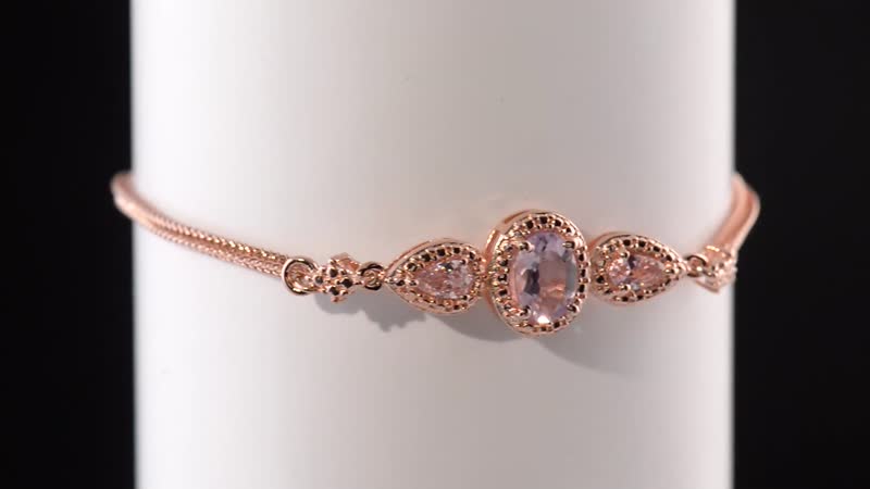 KARIS 1.35 ctw Rose De France Amethyst and Simulated Pink Diamond Bolo Bracelet in ION Plated 18K Rose Gold