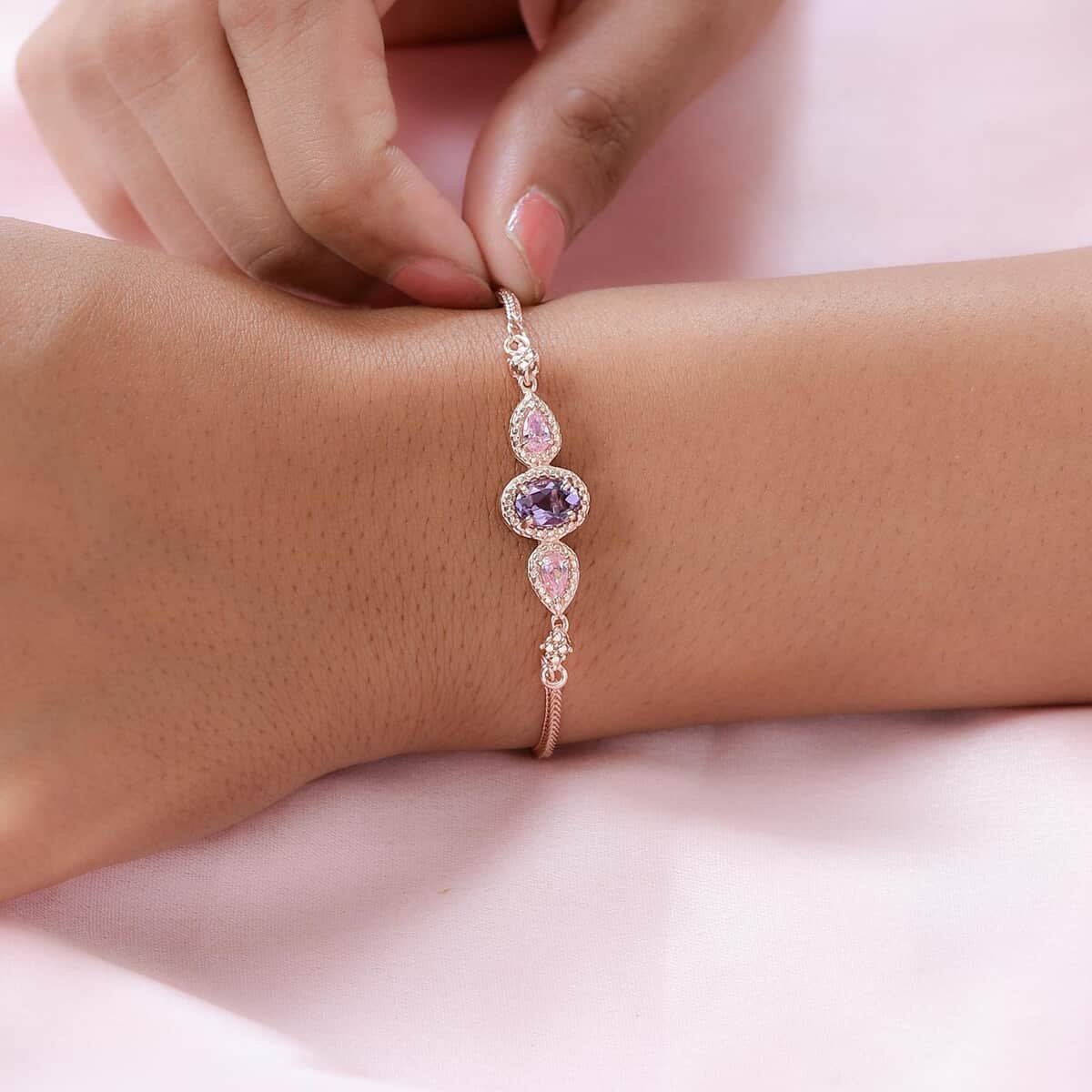 Karis Rose De France Amethyst Bolo Bracelet in 18K Rose Gold Plated, Adjustable Simulated Diamond Ball Bracelet For Women image number 1