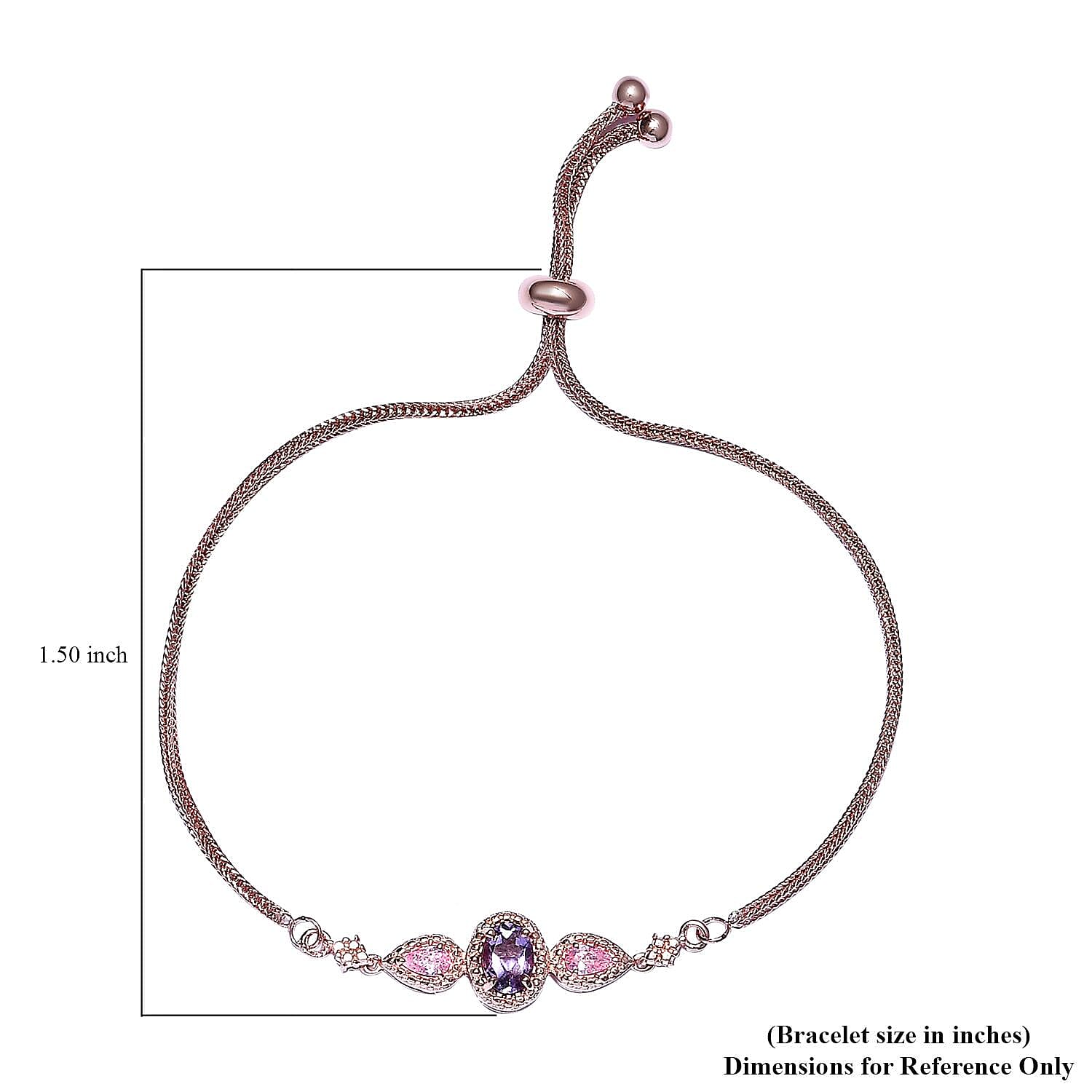 EverTrue Rose De France Amethyst Bolo Bracelet in 18K Rose Gold Plated, Adjustable Simulated Diamond Ball Bracelet For Women