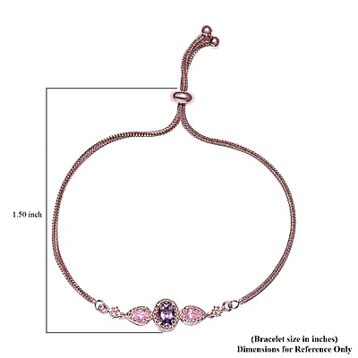EverTrue Rose De France Amethyst Bolo Bracelet in 18K Rose Gold Plated, Adjustable Simulated Diamond Ball Bracelet For Women