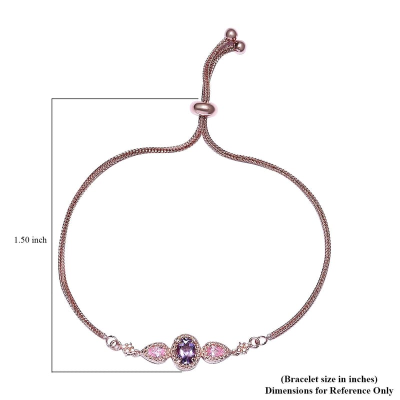 EverTrue Rose De France Amethyst Bolo Bracelet in 18K Rose Gold Plated, Adjustable Simulated Diamond Ball Bracelet For Women