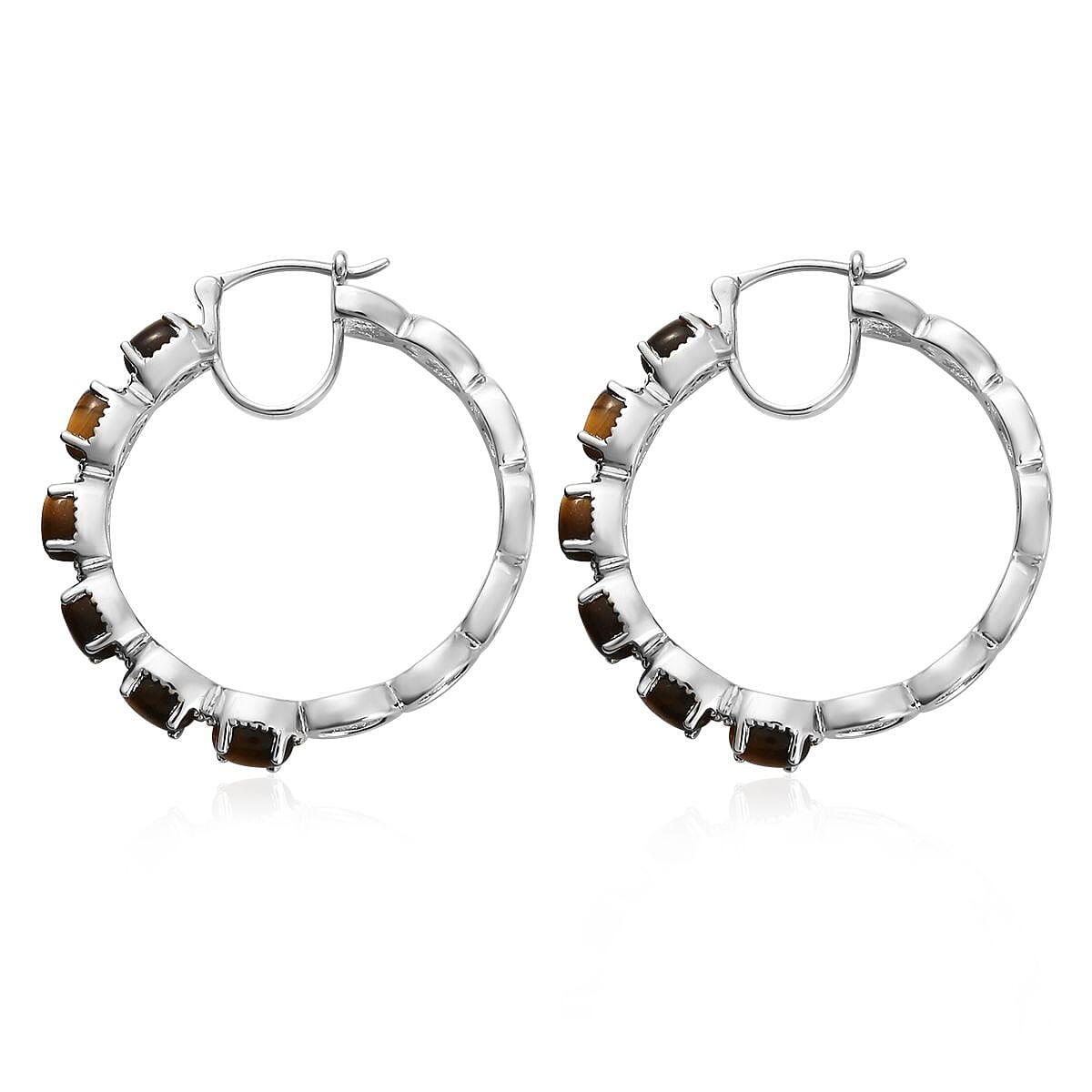 Evertrue Tiger's Eye 7.35 ctw Hoop Earrings in Platinum Bond