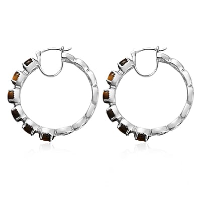 Evertrue Tiger's Eye 7.35 ctw Hoop Earrings in Platinum Bond