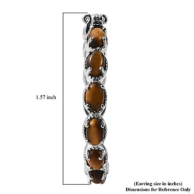 Evertrue Tiger's Eye 7.35 ctw Hoop Earrings in Platinum Bond