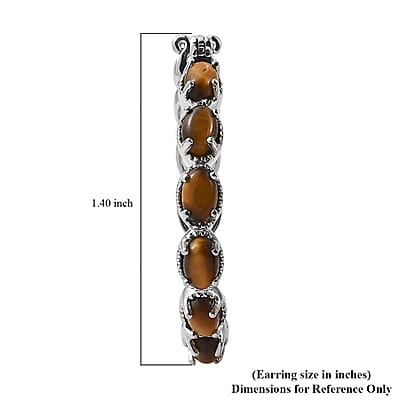 Evertrue Tiger's Eye 7.35 ctw Hoop Earrings in Platinum Bond