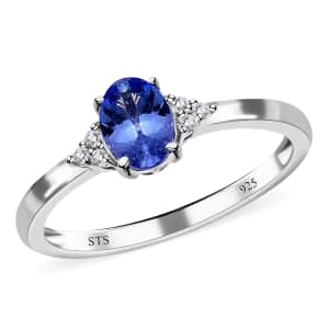 Tanzanite, Cambodian Zircon Ring in Platinum Over Sterling Silver 1.10 ctw