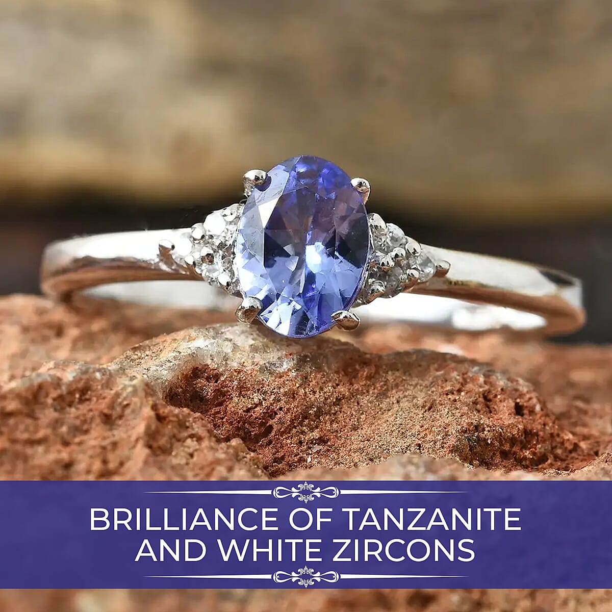 Tanzanite, Cambodian Zircon Ring in Platinum Over Sterling Silver, Fashion Rings For Women (Size 7.0) 1.10 ctw image number 1