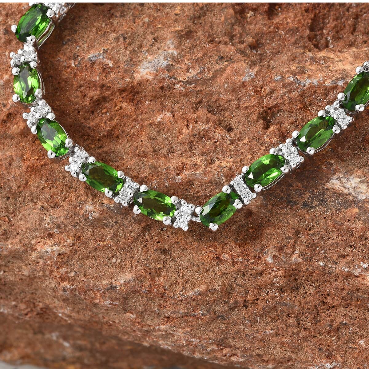 Chrome Diopside and Cambodian Zircon Necklace 18-20 Inches in Platinum Over Sterling Silver 8.80 ctw image number 1