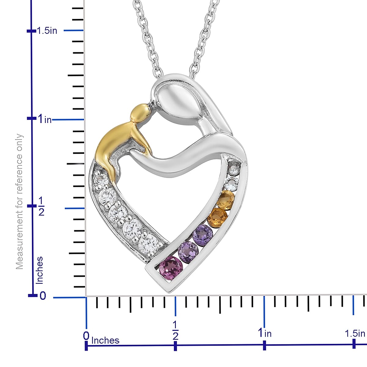 Karis Multi Gemstone Mother and Child Love Heart Pendant Necklace (20 in) in ION Plated 18K YG & Platinum Bond Brass & Stainless Steel with Magnetic Clasp 1.02 ctw