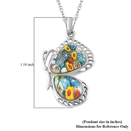Multi Color Murano Style Flying Butterfly Pendant Necklace 20 Inches in Stainless Steel image number 6