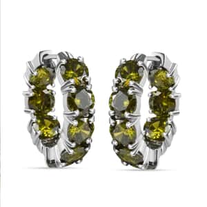 Simulated Green Diamond Earrings in Stainless Steel, Inside Out Hoops, Simulated Diamond Jewelry For Women