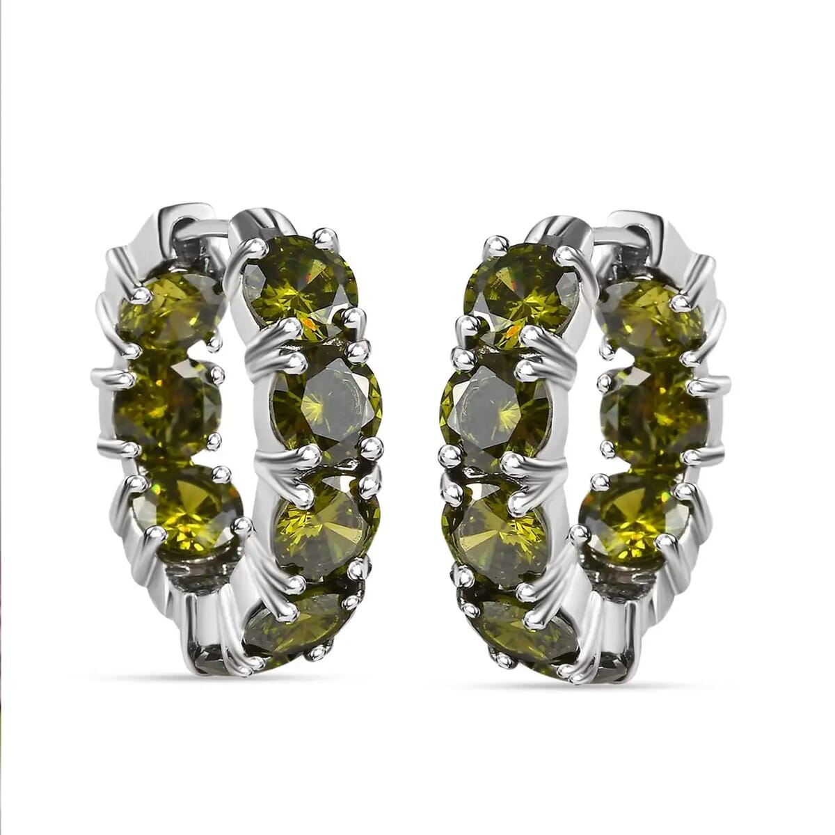 Simulated Green Diamond Earrings in Stainless Steel, Inside Out Hoops, Simulated Diamond Jewelry For Women image number 0