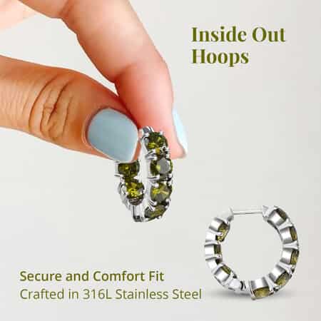 Simulated Green Diamond Hoop Earrings in Stainless Steel 20.90 ctw image number 3