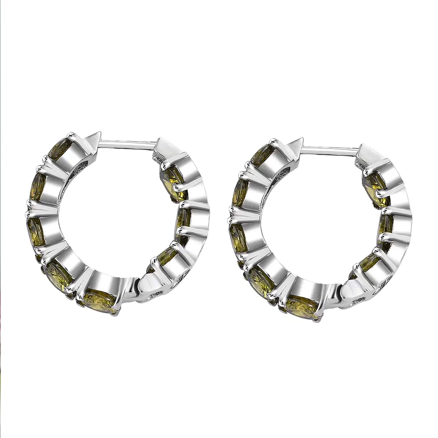 Simulated Green Diamond Earrings in Stainless Steel, Inside Out Hoops, Simulated Diamond Jewelry For Women
