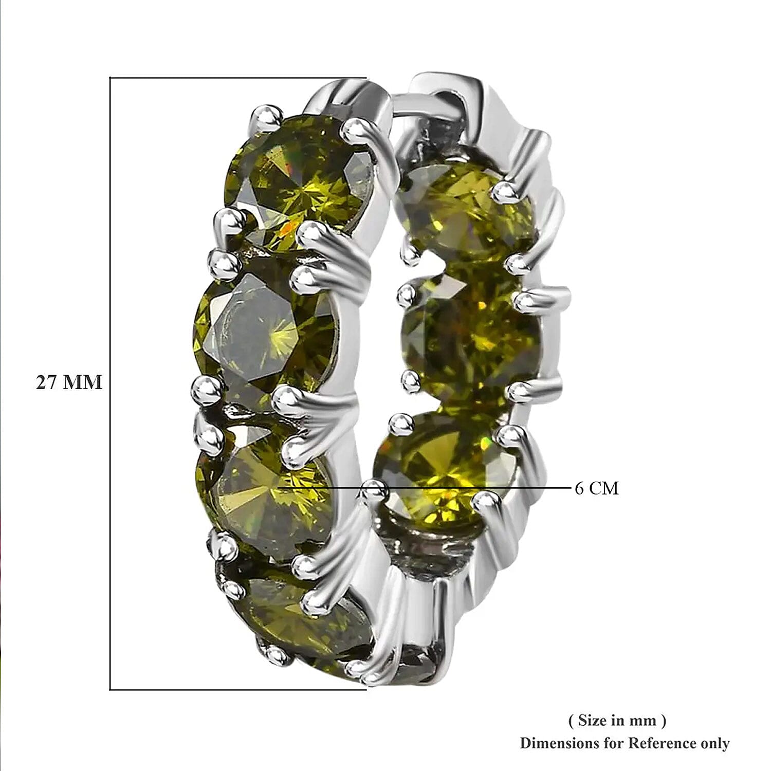 Simulated Green Diamond Earrings in Stainless Steel, Inside Out Hoops, Simulated Diamond Jewelry For Women
