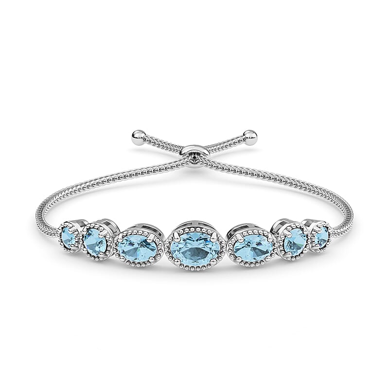 EverTrue Sky Blue Topaz 2.90 ctw Bolo Bracelet in Platinum Bond