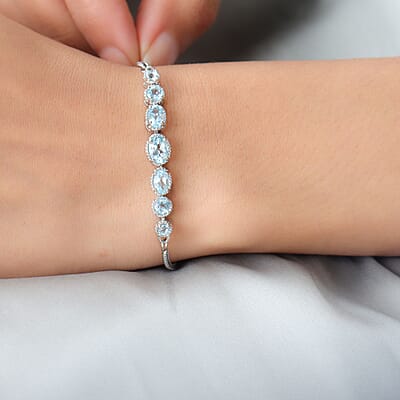 EverTrue Sky Blue Topaz 2.90 ctw Bolo Bracelet in Platinum Bond