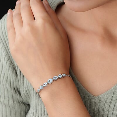 EverTrue Sky Blue Topaz 2.90 ctw Bolo Bracelet in Platinum Bond
