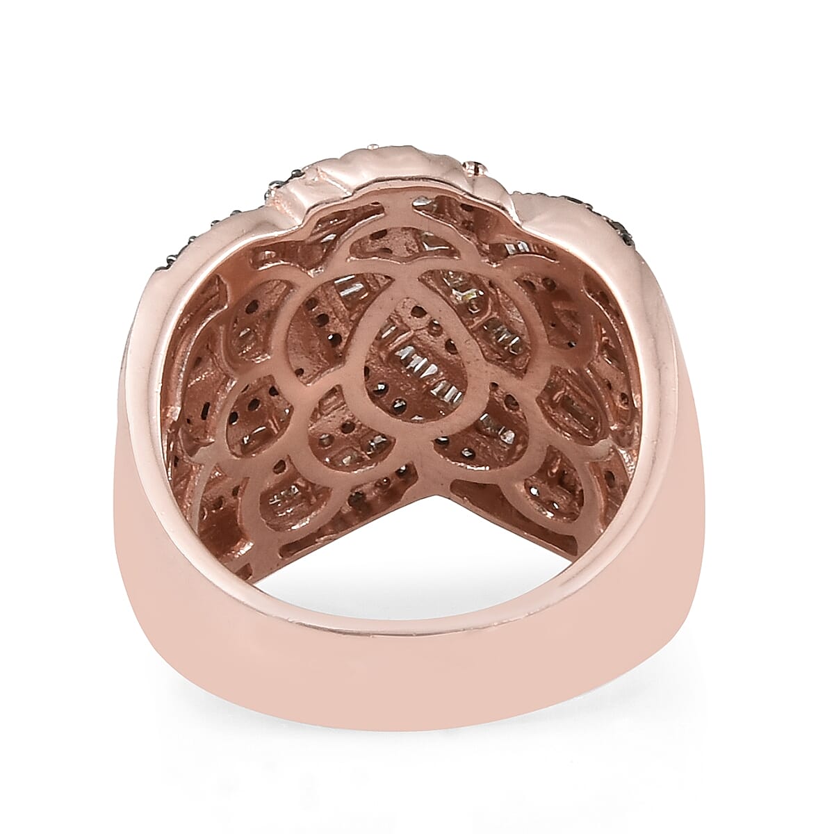 Natural Champagne Diamond Ring in Black Rhodium and Vermeil Rose Gold Over Sterling Silver (Size 6.0) 1.00 ctw