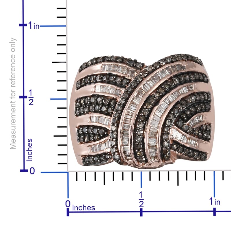 Natural Champagne Diamond Ring in Black Rhodium and Vermeil Rose Gold Over Sterling Silver (Size 6.0) 1.00 ctw