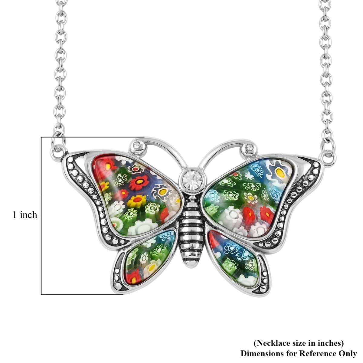 Murano Style and White Austrian Crystal Butterfly Necklace 20 Inches in Black Oxidized Stainless Steel image number 5