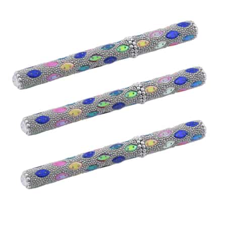 Handcrafted Set of 3 Silver Multi Color Marquise Beaded Pen with Matching Beaded Pen Pot image number 6