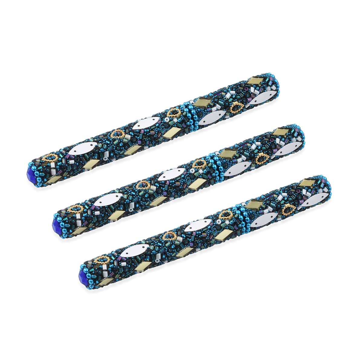 Handcrafted Set of 3 Blue Beaded Pen with Matching Beaded Pen Pot image number 6