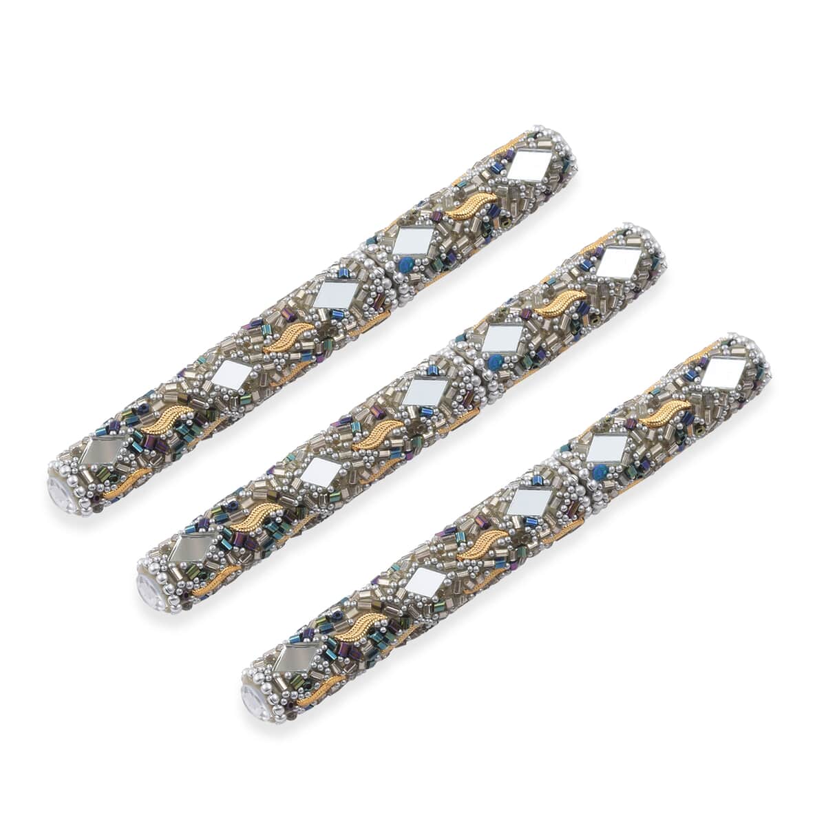 Handcrafted Set of 3 Silver Beaded Pen with Matching Beaded Pen Pot image number 4