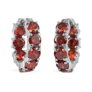 Simulated Red Diamond Earrings in Stainless Steel, Inside Out Hoops, Simulated Diamond Jewelry For Women 22.40 ctw