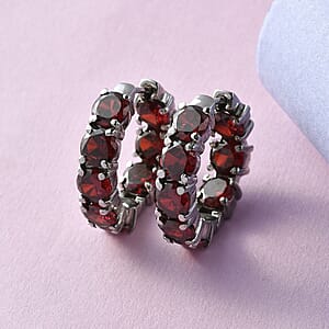 Simulated Red Diamond Earrings in Stainless Steel, Inside Out Hoops, Simulated Diamond Jewelry For Women 22.40 ctw