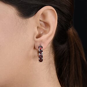 Simulated Red Diamond Earrings in Stainless Steel, Inside Out Hoops, Simulated Diamond Jewelry For Women 22.40 ctw