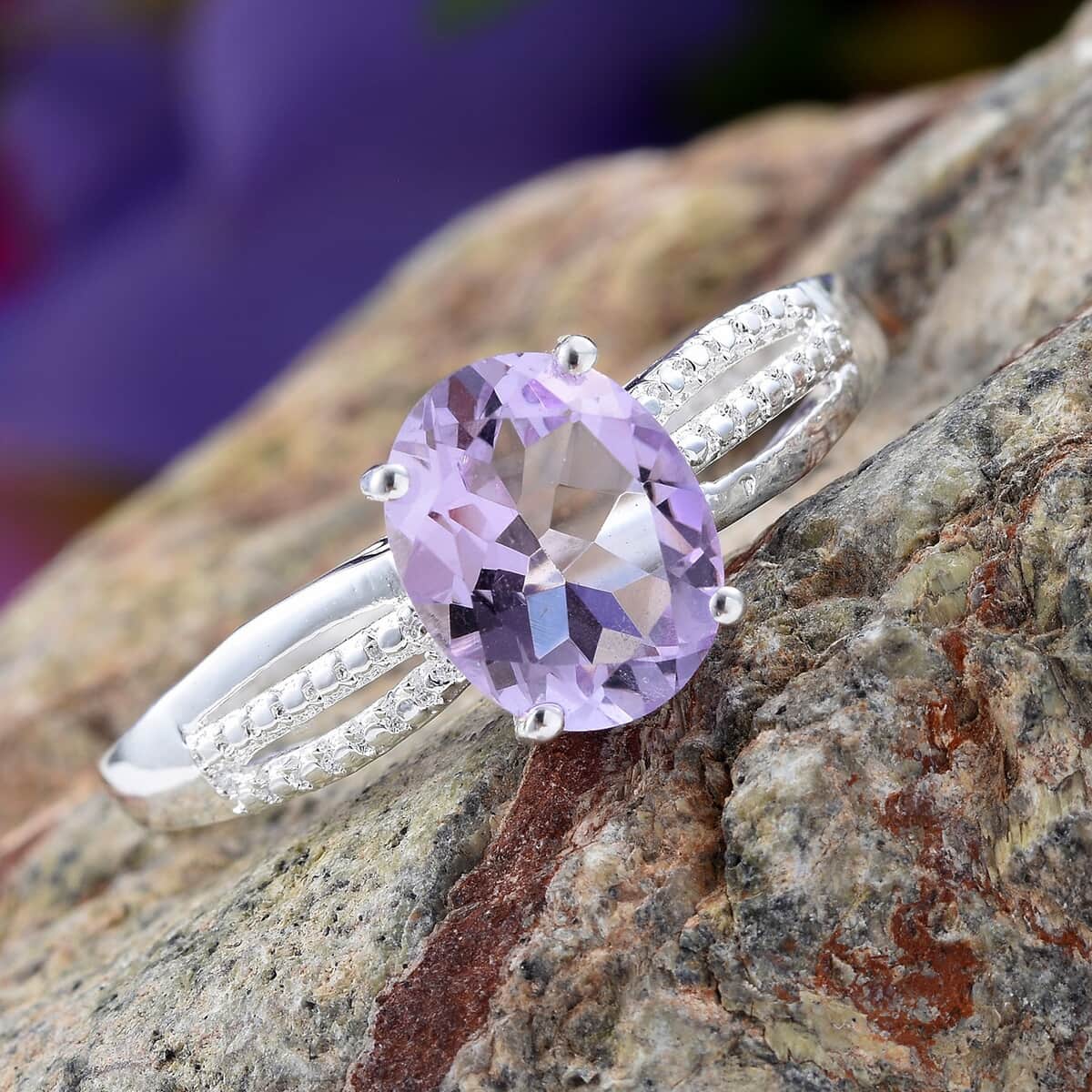 Rose De France Amethyst Solitaire Ring in Sterling Silver (Size 10.0) 2.35 ctw image number 1