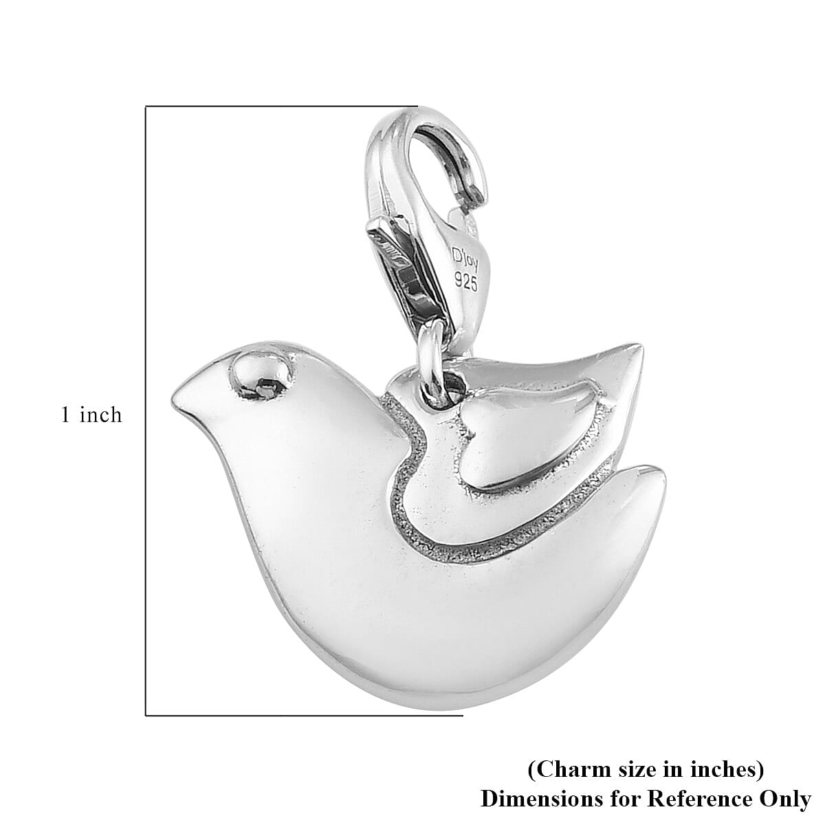 Platinum Over Sterling Silver Dove Charm 3.44 Grams