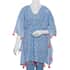 Manglam Blue, White Hand Screen Printed Kaftan with Orange Tassels (One Size Fits Most, Cotton) image number 0