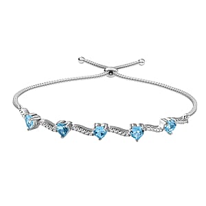 Karis Sky Blue Topaz Love Theme Bolo Bracelet in Platinum Bond Adjustable 2.90 ctw