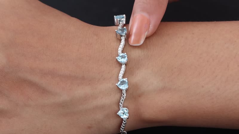 KARIS 3 ctw Sky Blue Topaz Love Theme Bolo Bracelet in Platinum Bond Adjustable