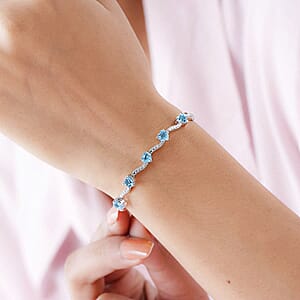 Karis Sky Blue Topaz Love Theme Bolo Bracelet in Platinum Bond Adjustable 2.90 ctw